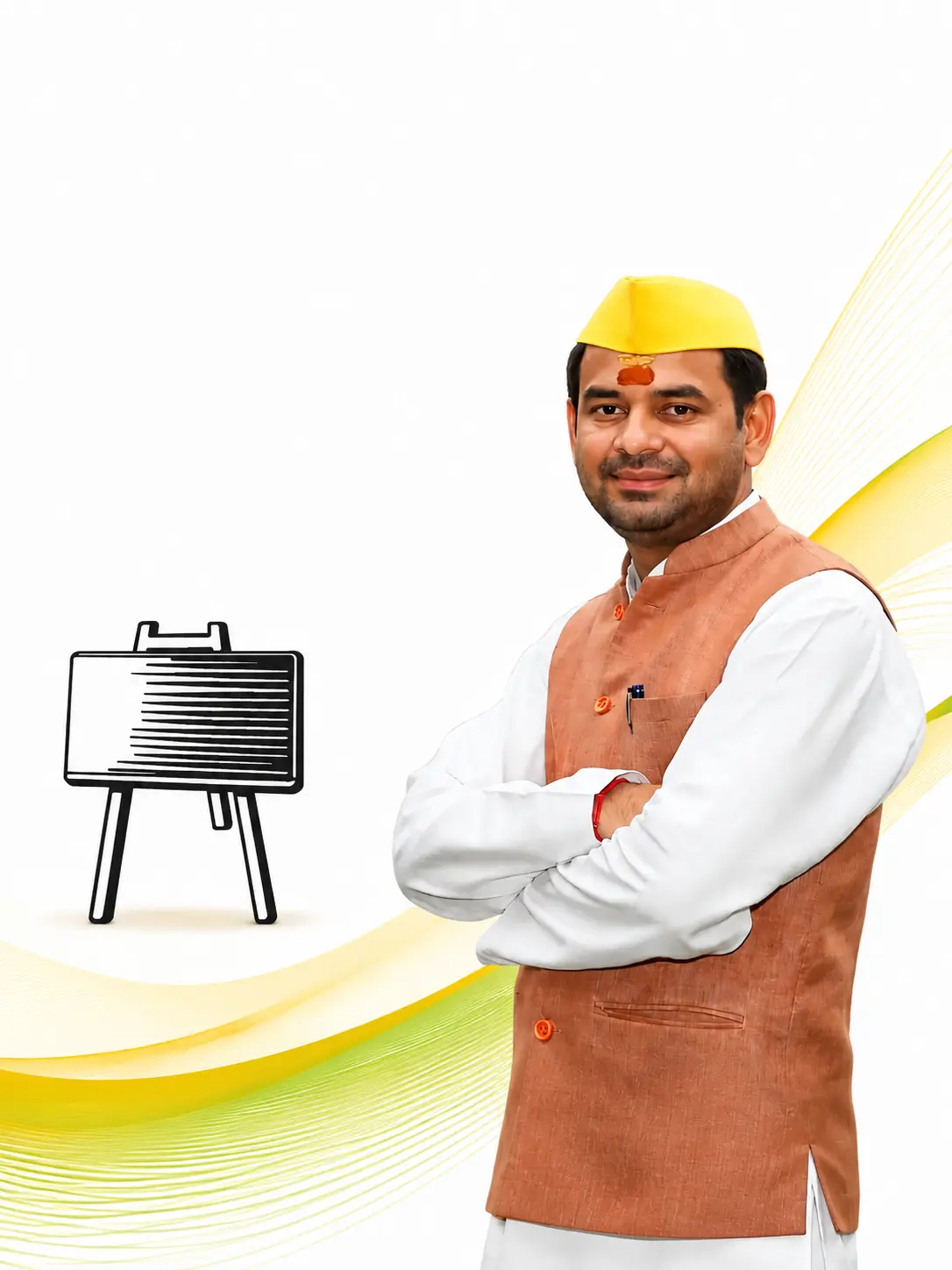 Shri Tej Pratap Yadav with the official JJD election symbol (Blackboard)